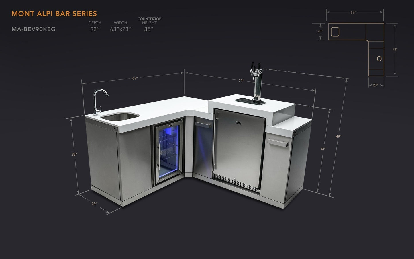 Mont Alpi L-Shaped Beverage Center with Kegerator