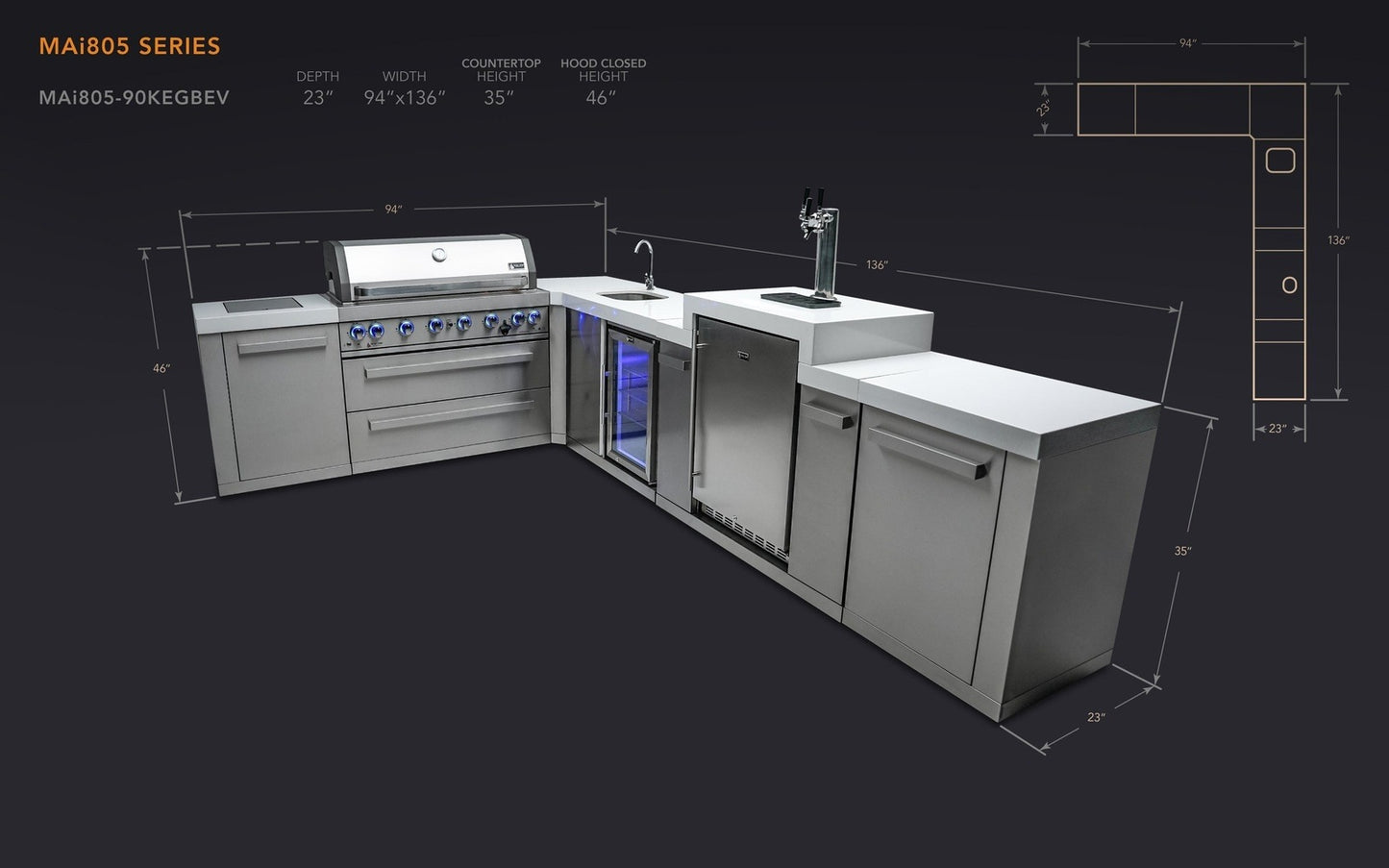 Mont Alpi 805 L-Shaped Island with Kegerator and Beverage Center