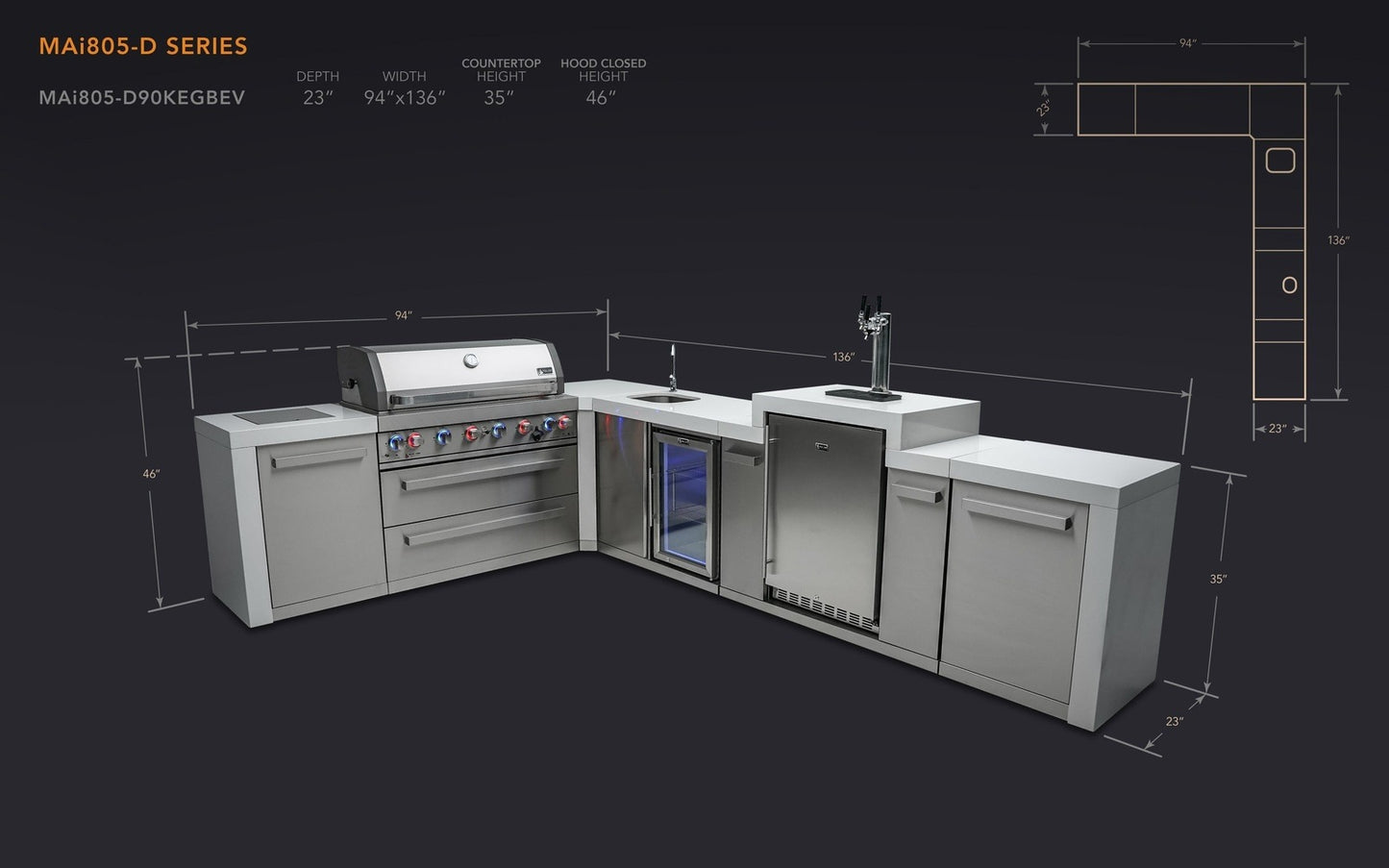 Mont Alpi 805 L-Shaped Deluxe Island with Kegerator and Beverage Center