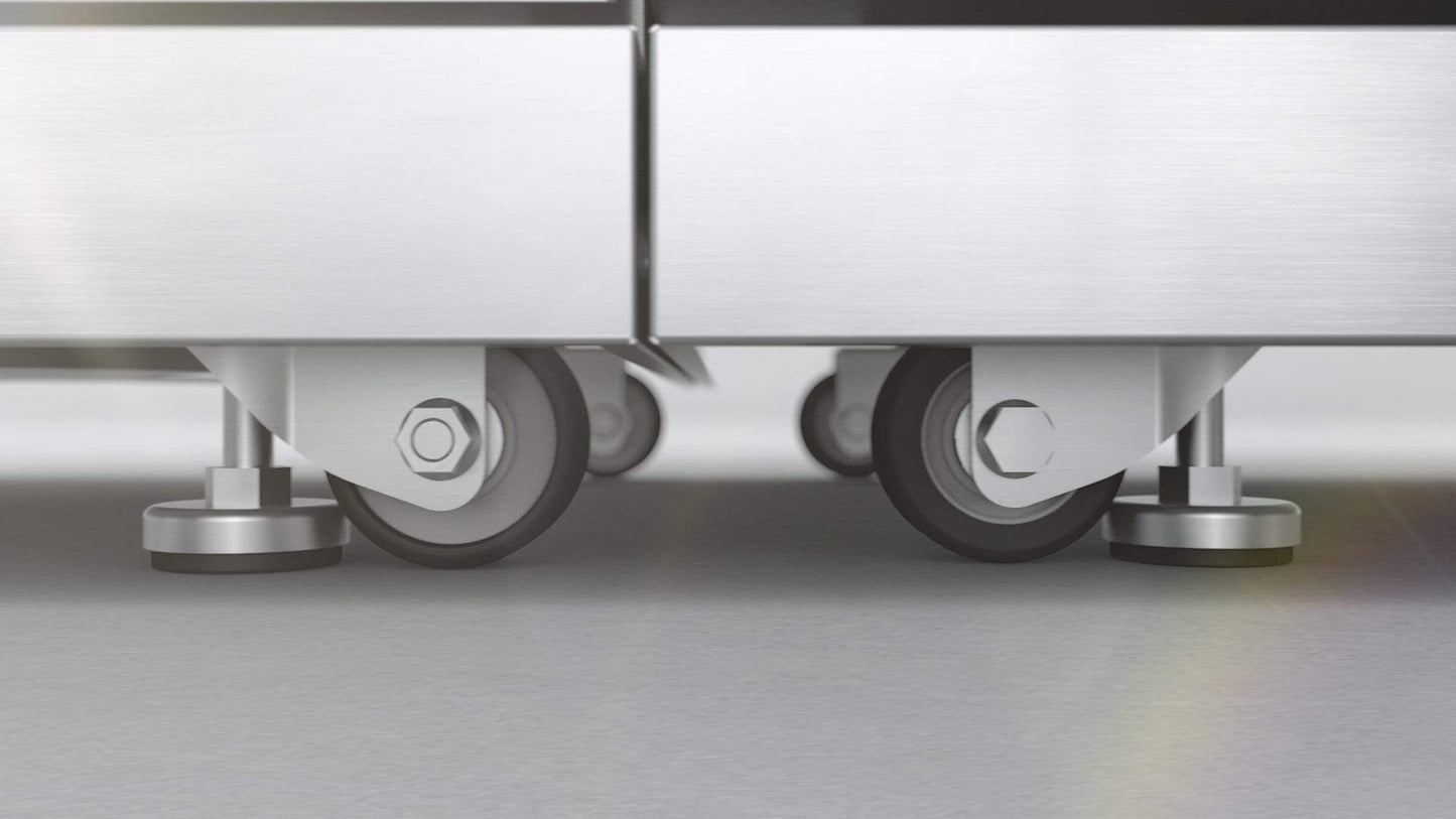 Mont Alpi 400 L-Shaped Deluxe Island with Fridge, Sink, 4-Burner Grill, 2 Infrared Burners, Stainless Steel, MAi400-D90BEV