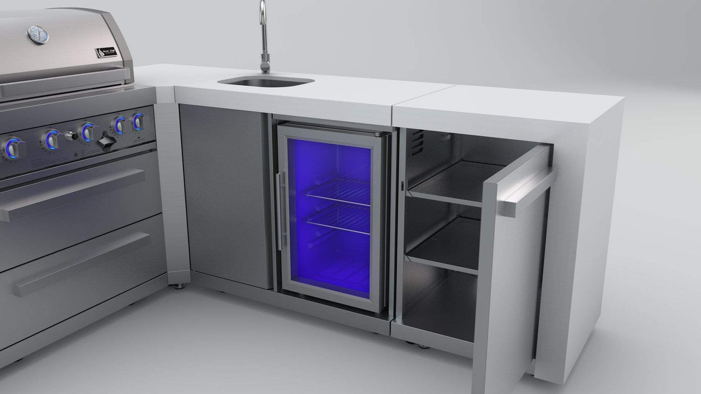 Mont Alpi 400 L-Shaped Deluxe Island with Fridge, Sink, 4-Burner Grill, 2 Infrared Burners, Stainless Steel, MAi400-D90BEV