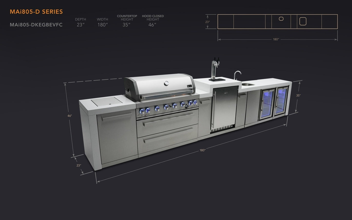 Mont Alpi 805 15-Foot Deluxe Island with a Kegerator, Beverage Center and Fridge Cabinet
