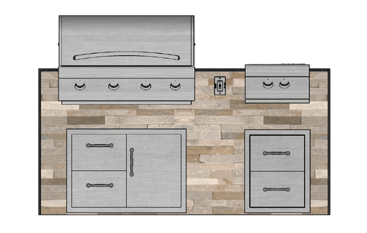 The Piney 73 Inch Linear Outdoor Kitchen Island with Granite Countertops, Grill, and Griddle