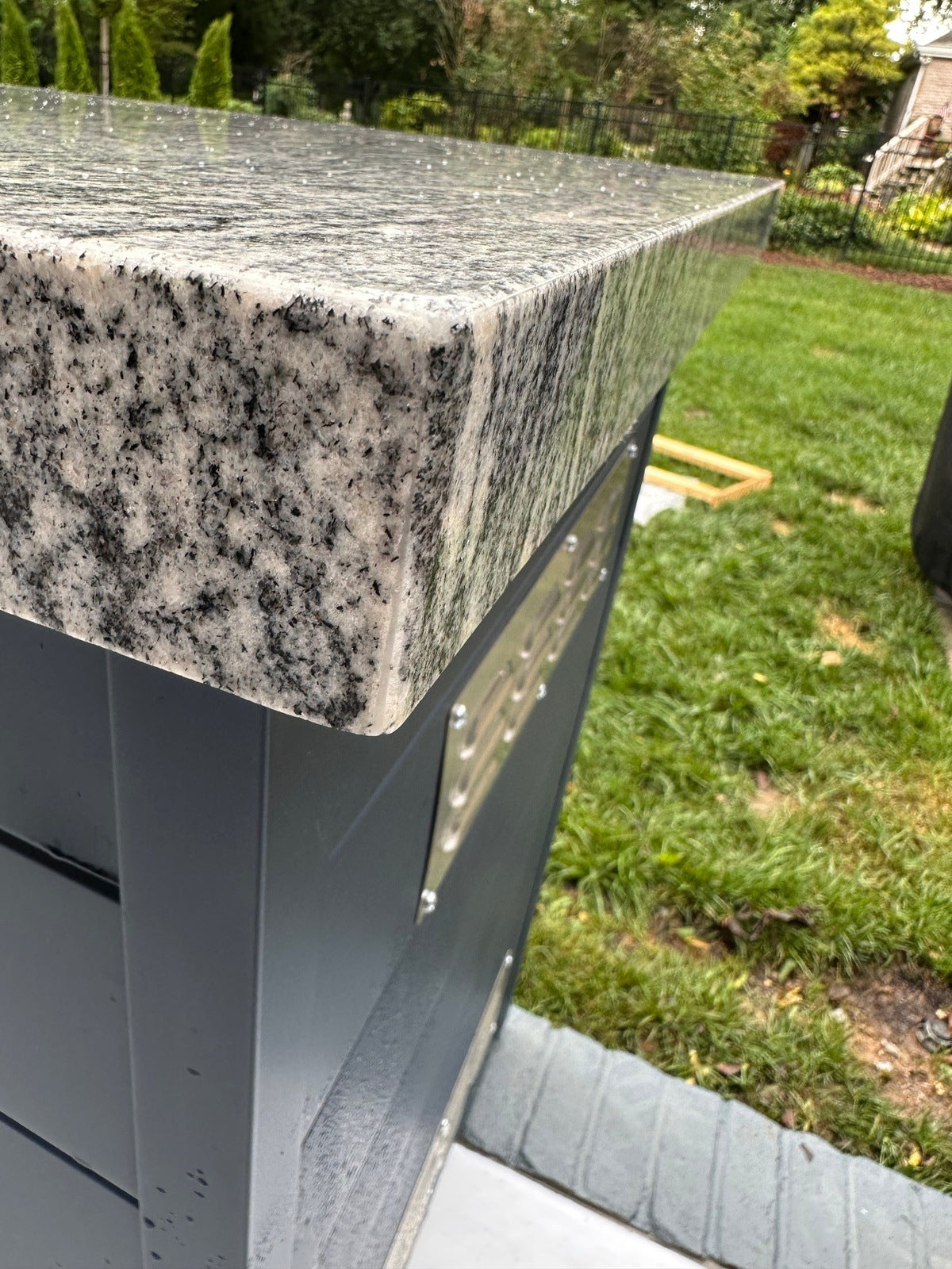 The Southgate Cumberland 119 Inch Linear Outdoor Kitchen Island with Granite Countertops, Grill, Outdoor Fridge, Sink
