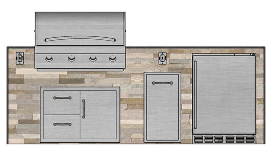 The Cumberland 97 Inch Linear Outdoor Kitchen Island with Granite Countertops, Grill, Outdoor Fridge