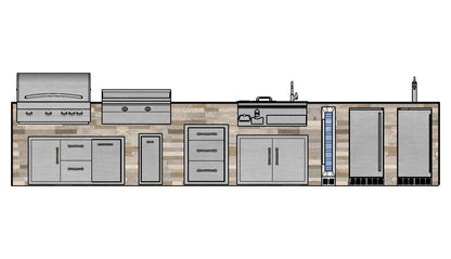 The Big Harpeth 187 Inch Linear Luxury Outdoor Kitchen Island with Waterfall Granite Countertops, Griddle, Kegerator and More