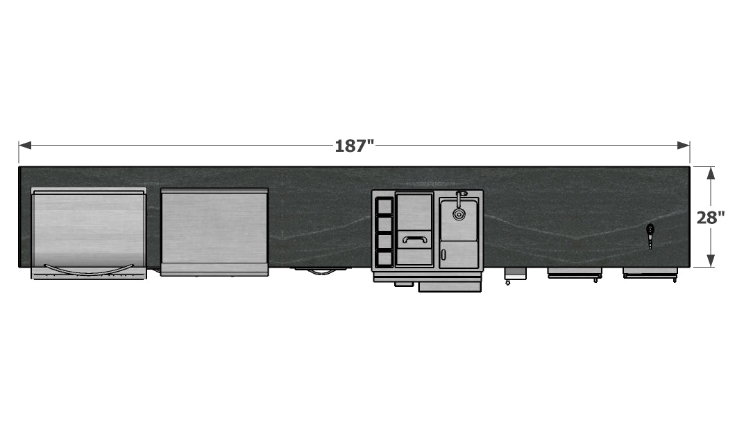 The Big Harpeth 187 Inch Linear Luxury Outdoor Kitchen Island with Waterfall Granite Countertops, Griddle, Kegerator and More