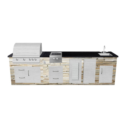The Southgate Lookout 132 Inch Linear Outdoor Kitchen Island with Granite Countertops, Blaze Grill, Fridge, Ice Machine, Sink