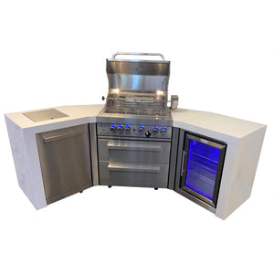 Mont Alpi 45 Degree 8 foot Island with Gas Grill, Refrigerator Cabinet and Infrared Side Burner - MAi400-D45FC