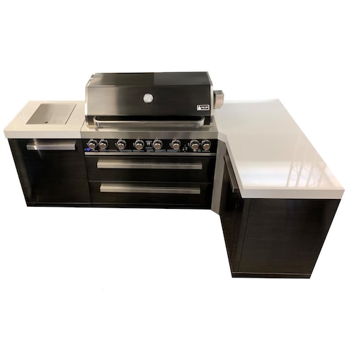 Mont Alpi L Shaped Grill Island with 805 Deluxe Gas Grill, Infrared Side Burner, Black Stainless Steel - MAi805-BSS90C