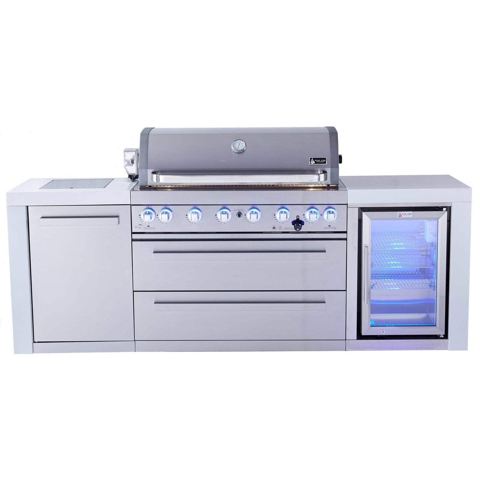 Mont Alpi 805 Deluxe Island with Six Burner Grill and Fridge Cabinet - MAi805-DFC