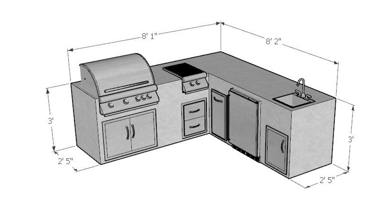 106 Inch Blackbird Ready To Finish L-Shaped Outdoor Kitchen with Blaze Appliances