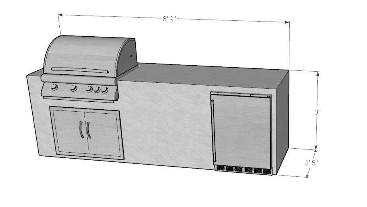 105 Inch Bluebird Ready to Finish Linear Outdoor Kitchen with Blaze Appliances