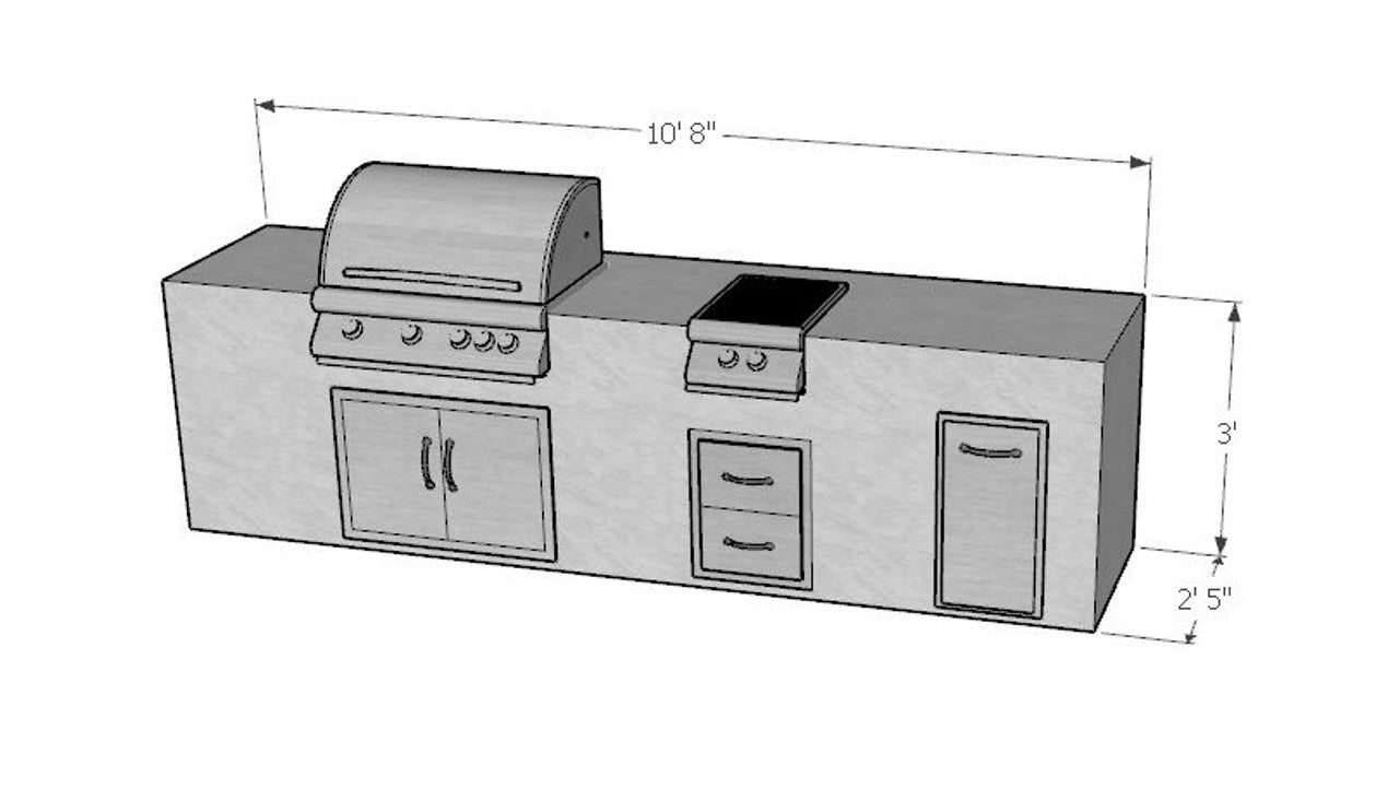 128 Inch Bunting Ready to Finish Linear Outdoor Kitchen with Blaze Appliances