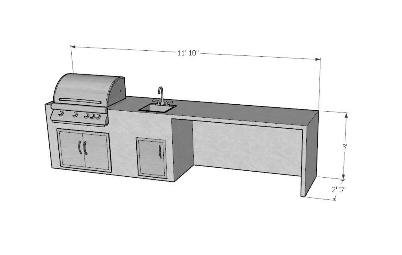 142 Inch Finch Ready To Finish Linear Outdoor Kitchen with Blaze Appliances