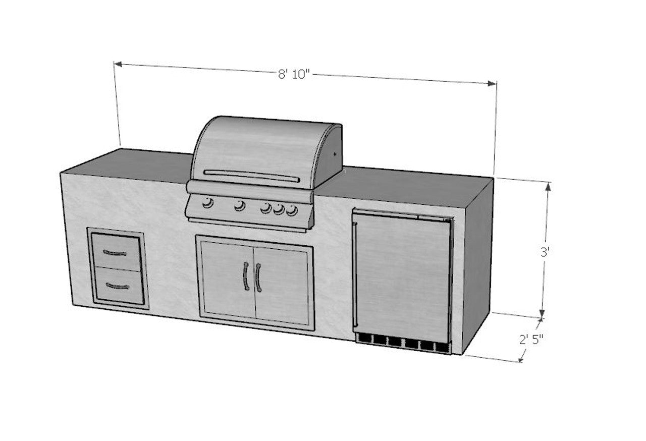 106 Inch Heron Ready To Finish Linear Outdoor Kitchen with Blaze Appliances