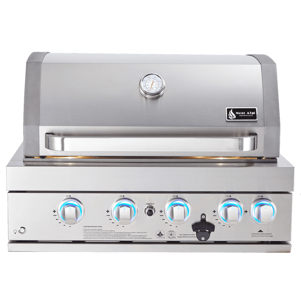 Mont Alpi 400 32 Inch Built In Grill with Four Burners, Natural Gas and Propane Ready