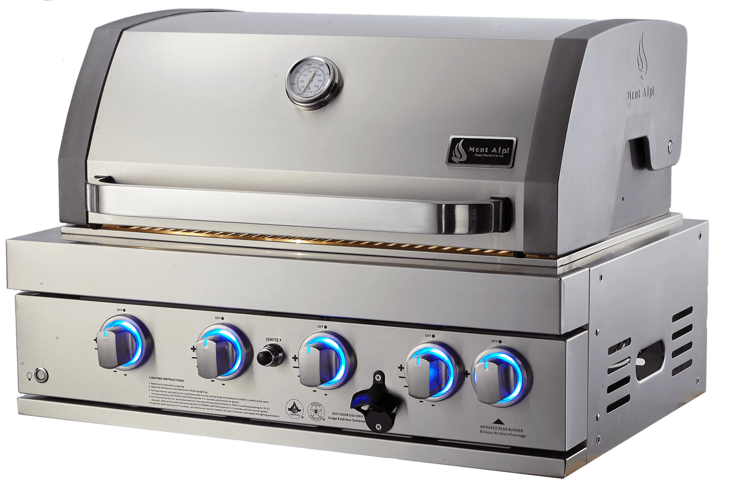 Mont Alpi 45 Degree 8 foot Island with Gas Grill, Refrigerator Cabinet and Infrared Side Burner - MAi400-D45FC