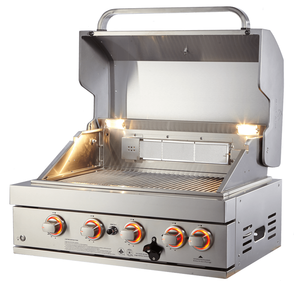 Mont Alpi 400 32 Inch Built In Grill with Four Burners, Natural Gas and Propane Ready