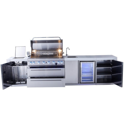 Mont Alpi 10 Foot BBQ Island with 805 Deluxe Gas Grill, Beverage Center and Infrared Side Burner - MAi805-DBEV