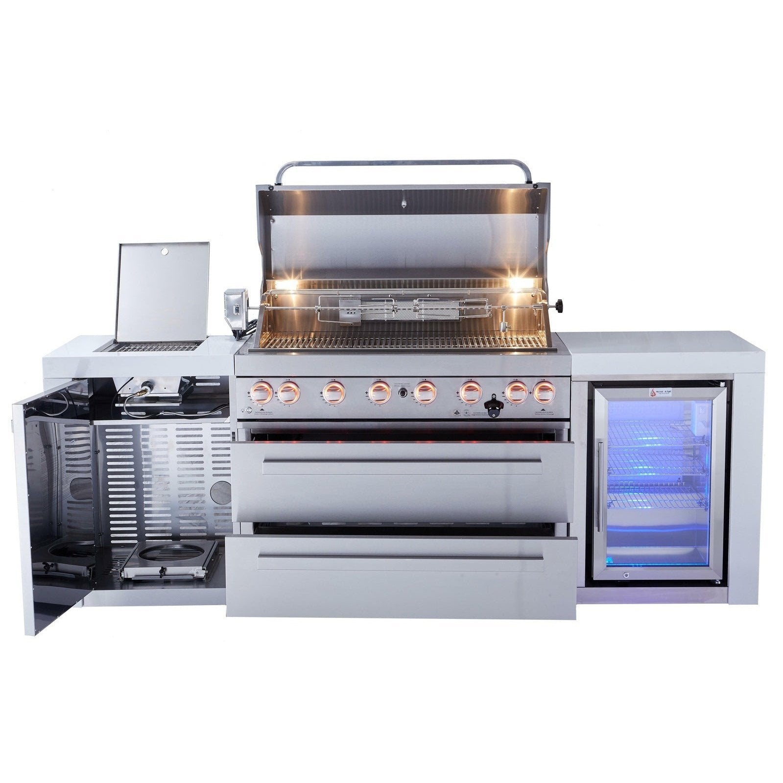 Mont Alpi 805 Deluxe Island with Six Burner Grill and Fridge Cabinet - MAi805-DFC