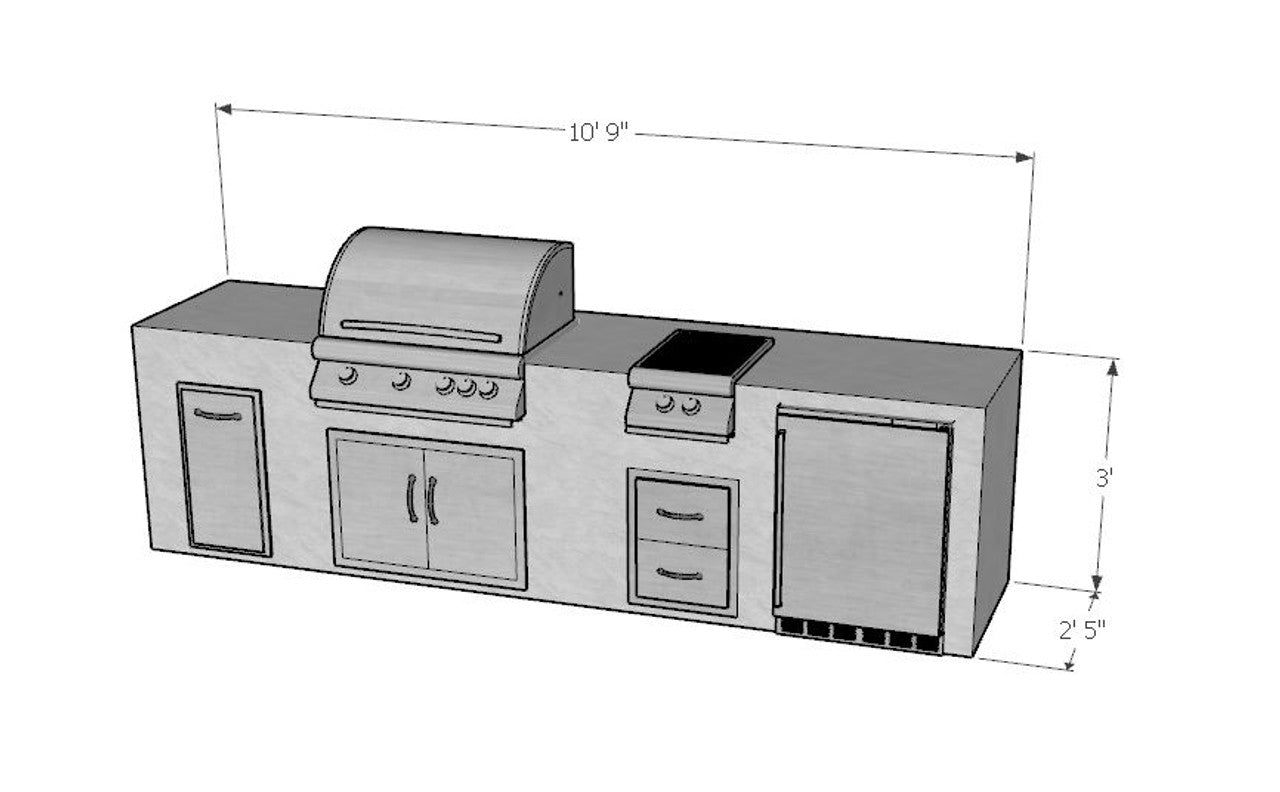 129 Inch Robin Ready To Finish Linear Outdoor Kitchen with Blaze Appliances