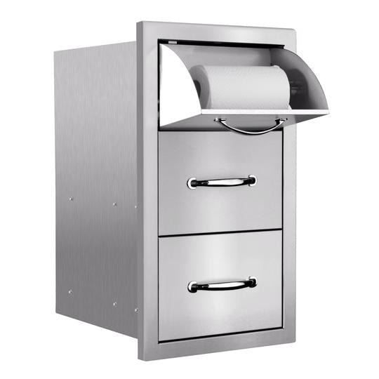 Summerset Professional Grills 17 inch Vertical 2 Drawer and Paper Towel Holder Combo with Masonry Frame Return SSTDC-17M