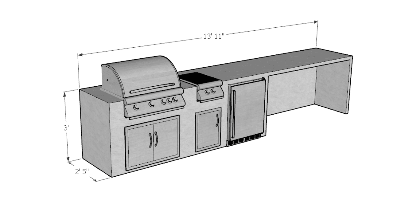 167 Inch Tennessee Warbler Ready To Finish Linear Outdoor Kitchen with Blaze Appliances