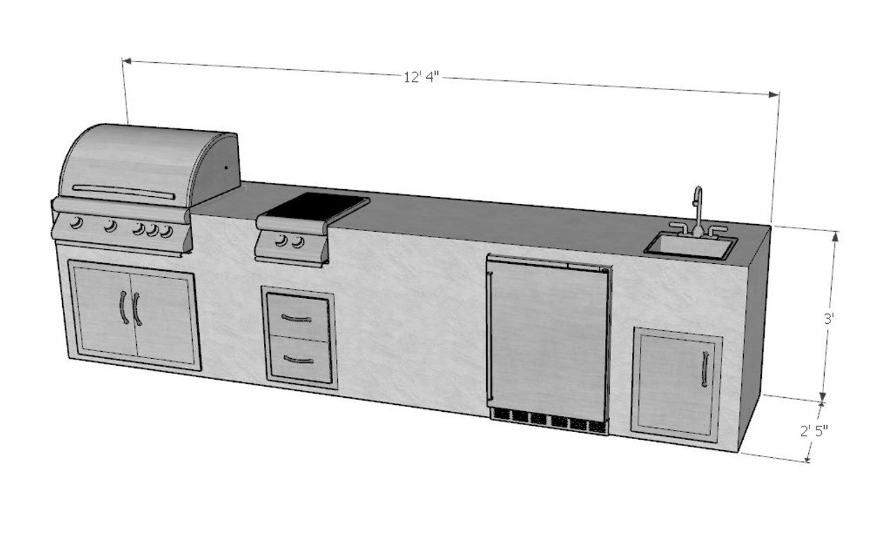 148 Inch Titmouse Ready To Finish Linear Outdoor Kitchen with Blaze Appliances