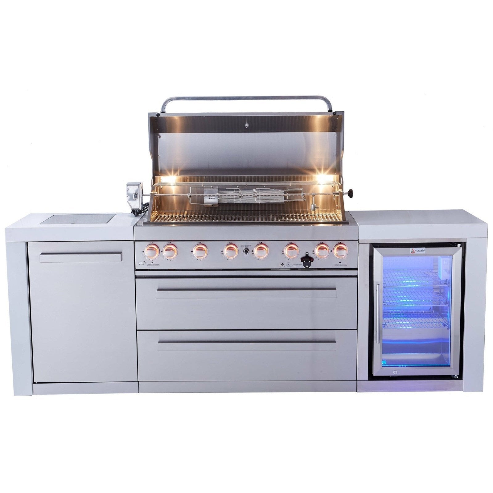 Mont Alpi 805 Deluxe Island with Six Burner Grill and Fridge Cabinet - MAi805-DFC