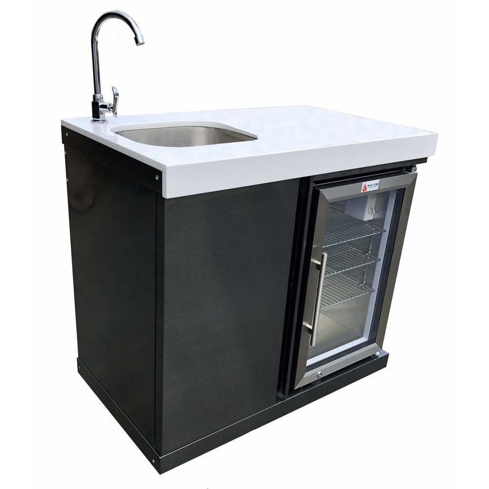 Mont Alpi 10 Foot Black Stainless Steel BBQ Island with 805 Deluxe Gas Grill, Beverage Center and Infrared Side Burner - MAi805-BSSBEV
