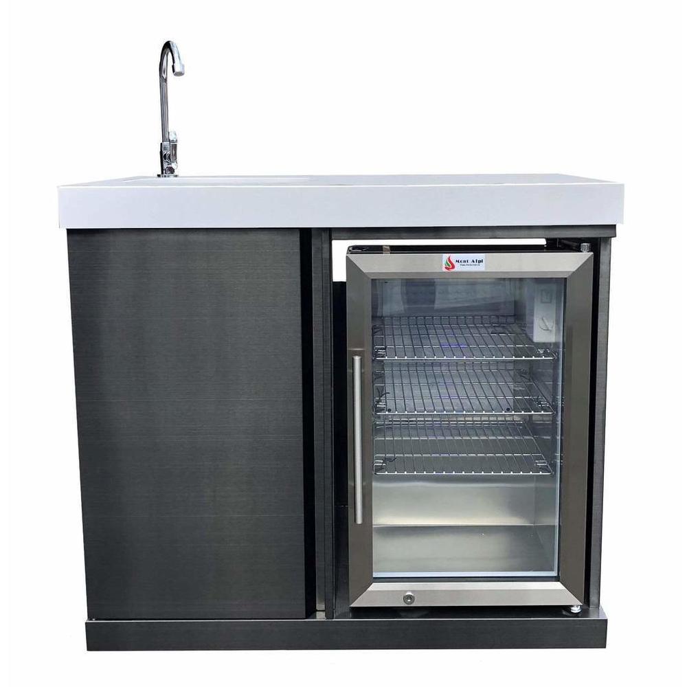 Mont Alpi 10 Foot Black Stainless Steel BBQ Island with 805 Deluxe Gas Grill, Beverage Center and Infrared Side Burner - MAi805-BSSBEV
