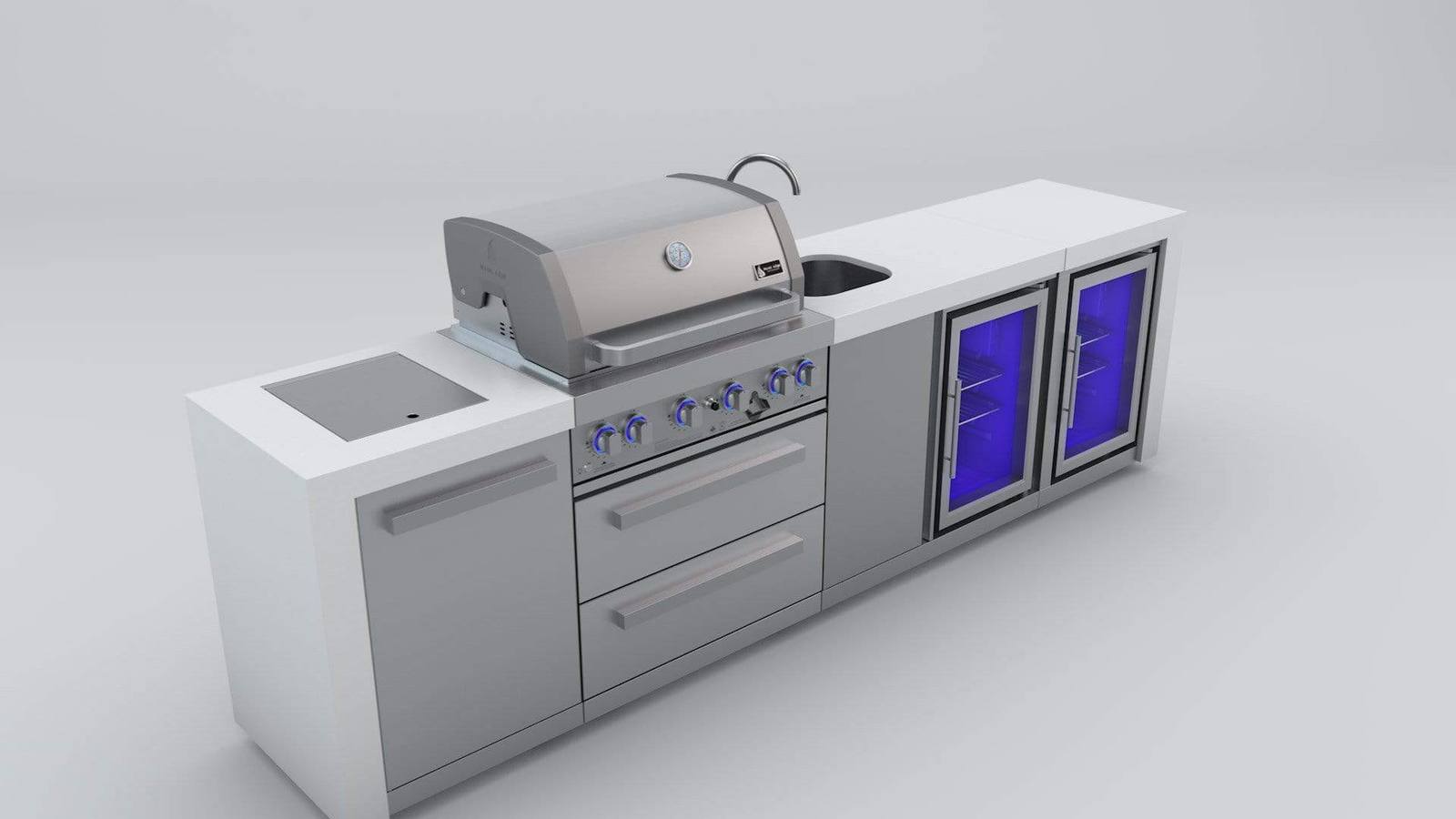 Mont Alpi 400 Deluxe Island with 4-Burner Grill, Beverage Center, Sink, 2 Fridges, Stainless Steel - MAi400-DBEVFC