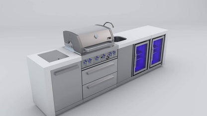 Mont Alpi 400 Deluxe Island with 4-Burner Grill, Beverage Center, Sink, 2 Fridges, Stainless Steel - MAi400-DBEVFC
