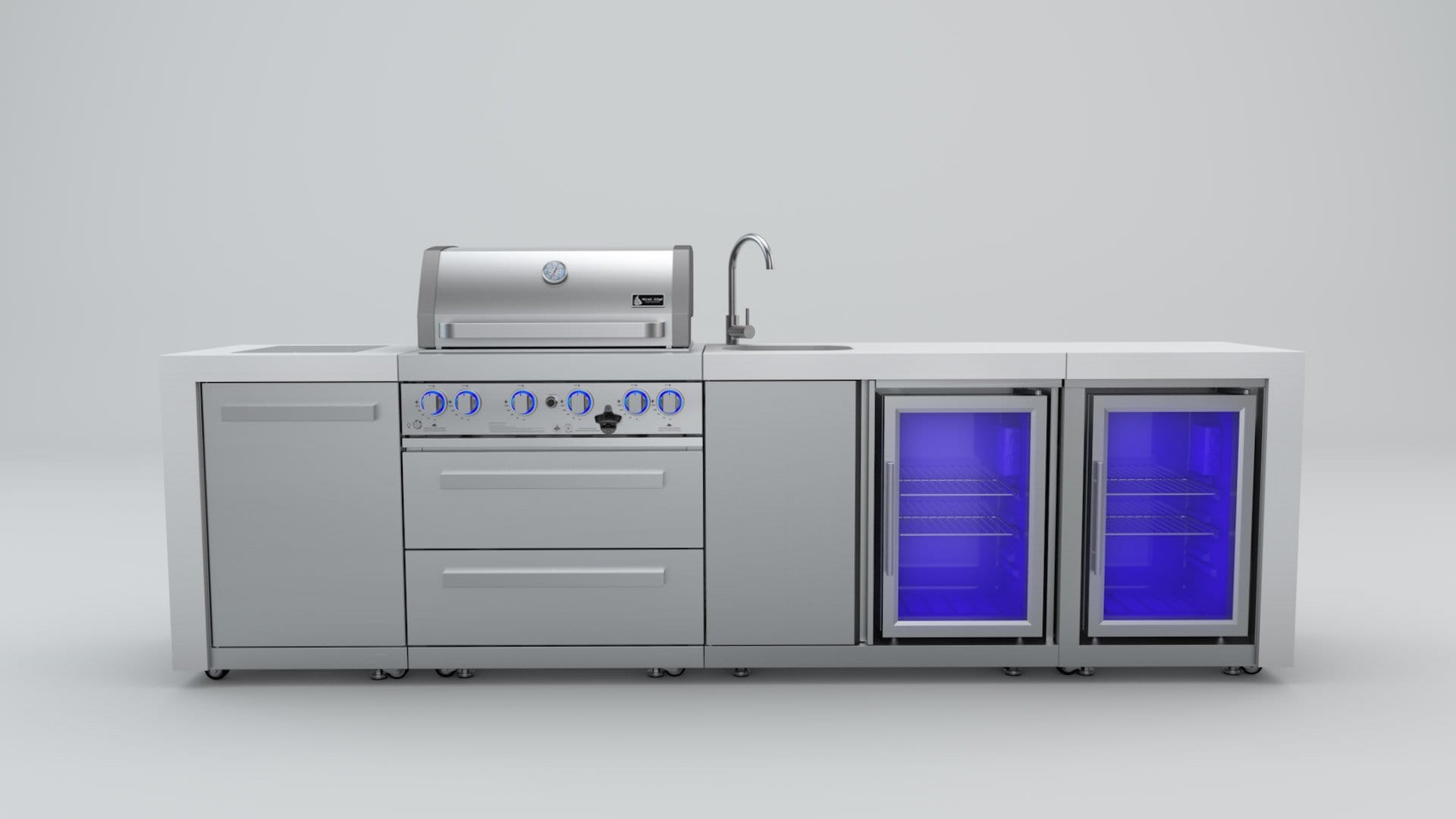 Mont Alpi 400 Deluxe Island with 4-Burner Grill, Beverage Center, Sink, 2 Fridges, Stainless Steel - MAi400-DBEVFC