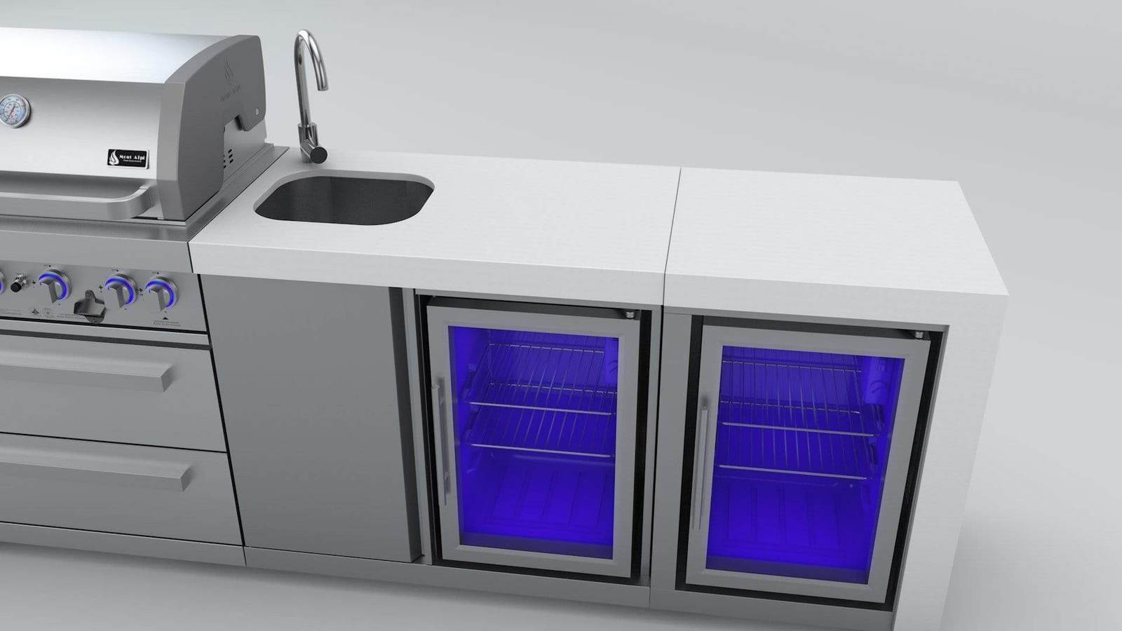 Mont Alpi 400 Deluxe Island with 4-Burner Grill, Beverage Center, Sink, 2 Fridges, Stainless Steel - MAi400-DBEVFC