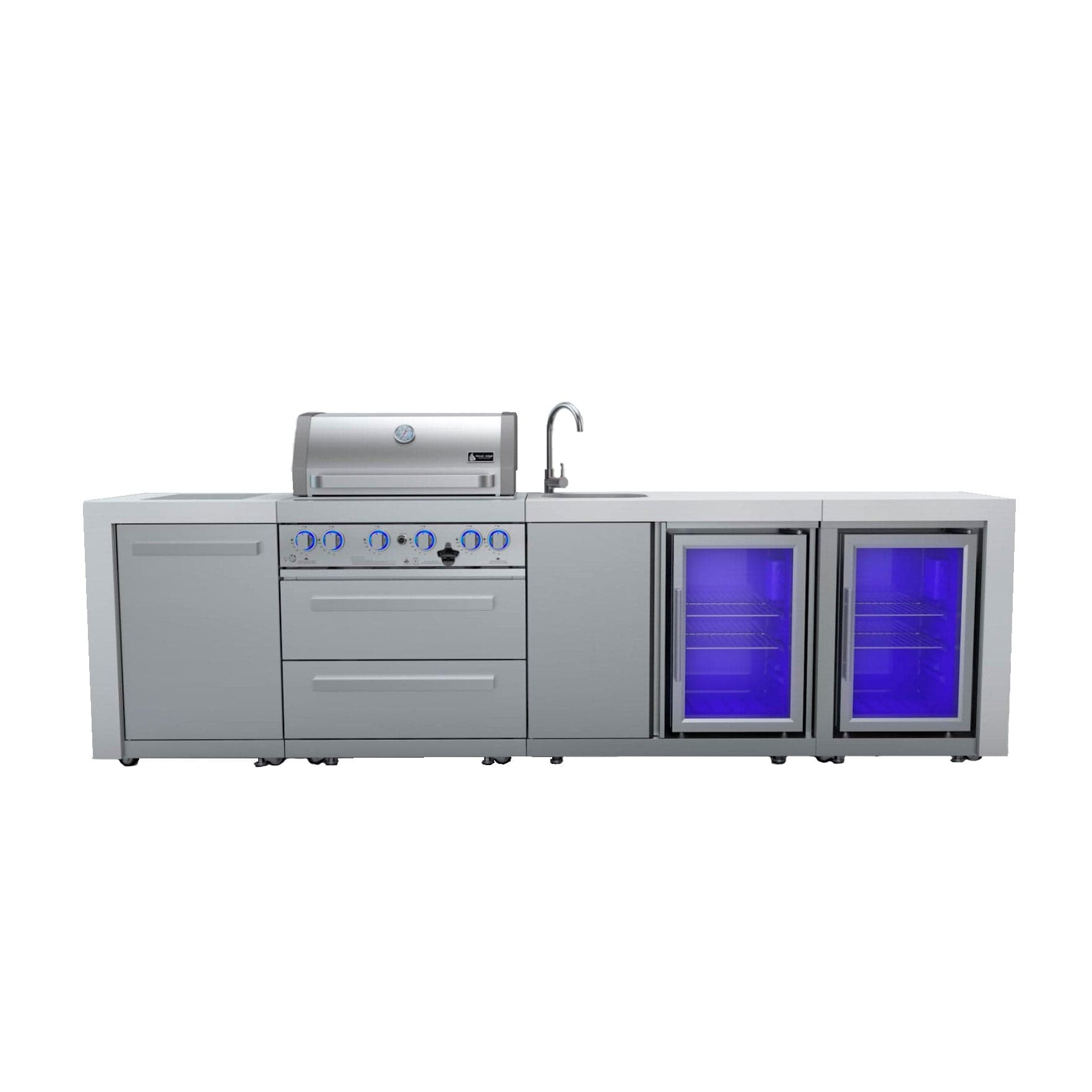 Mont Alpi 400 Deluxe Island with 4-Burner Grill, Beverage Center, Sink, 2 Fridges, Stainless Steel - MAi400-DBEVFC