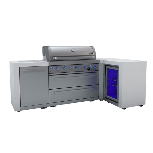 Mont Alpi 805 L-Shaped Deluxe Island with Fridge, 6-Burner Grill, 2 Infrared Burners, Stainless Steel MAi805-D90FC