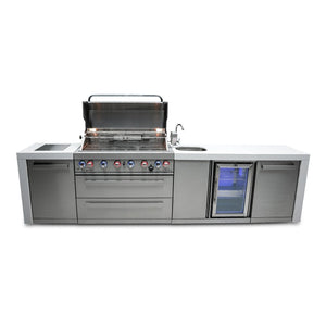 Mont Alpi 10 Foot BBQ Island with 805 Deluxe Gas Grill, Beverage Center and Infrared Side Burner - MAi805-DBEV
