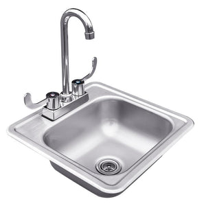 Summerset 15x15 inch Stainless Steel Drop In Sink and Hot and Cold Faucet SSNK-15D