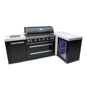 Mont Alpi L Shaped Grill Island with 805 Deluxe Gas Grill, Outdoor Rated Fridge Cabinet, Infrared Side Burner, Black Stainless Steel - MAi805-BSS90FC